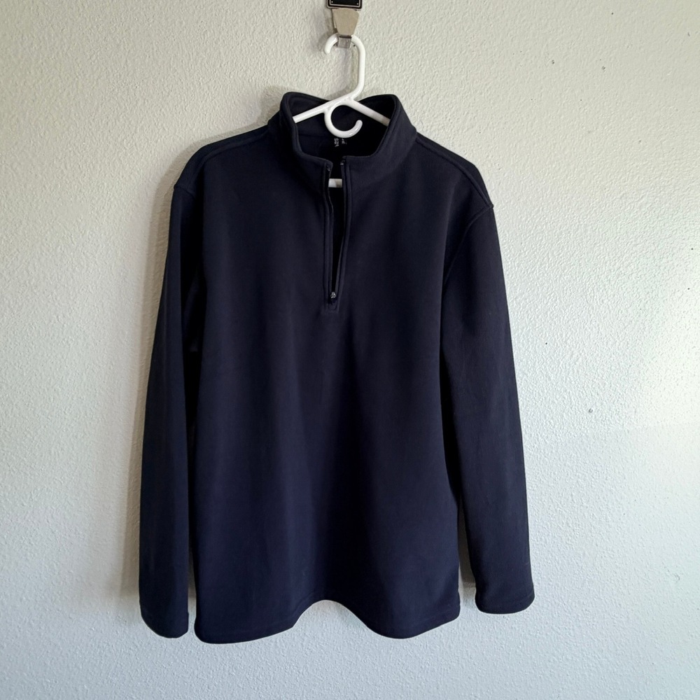 Navy Blue Quarter Zip Fleece Pullover Mock Neck Sweatshirt Mens Large